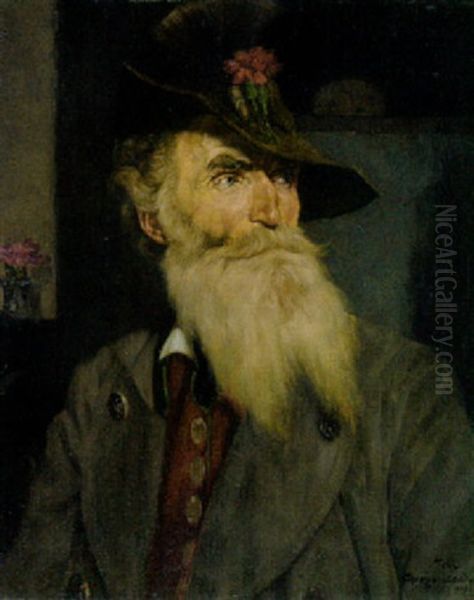 Bildnis Eines Bartigen Mannes In Tracht Oil Painting by Toni Gregoritsch