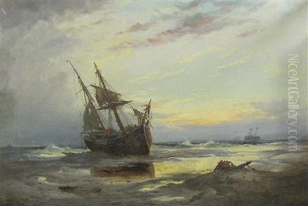 A Beached Boat On A Shore Oil Painting by George Gregory