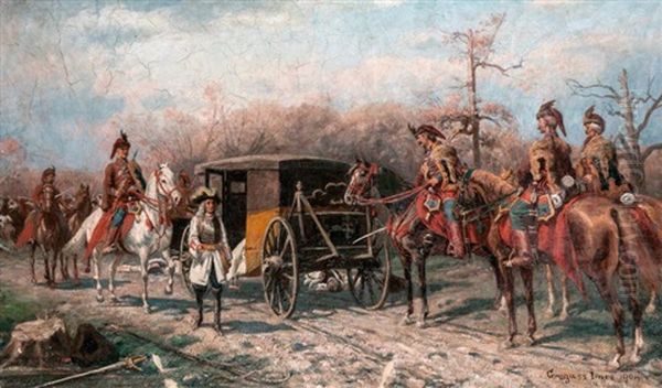 Grof Stahrenberg Talalkozoja A Huszarokkal Oil Painting by Emerich Imre Greguss