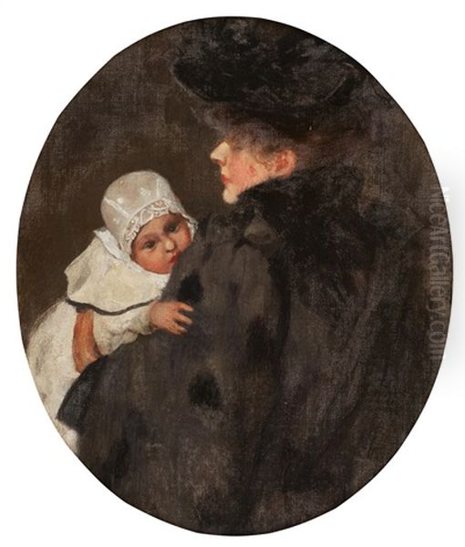 Portrait Of A Mother And Child Oil Painting by Maurice William Greiffenhagen