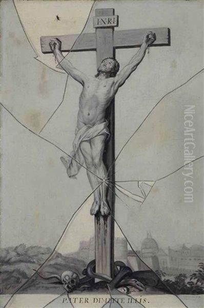 Crucifixion: Trompe-l'oeil De Gravure Oil Painting by Gabriel Gresly