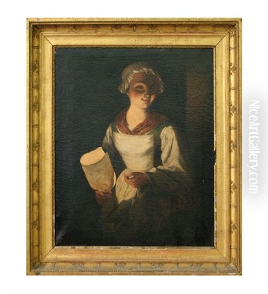 Jeune Servante A La Lumiere D'une Bougie Oil Painting by Gabriel Gresly