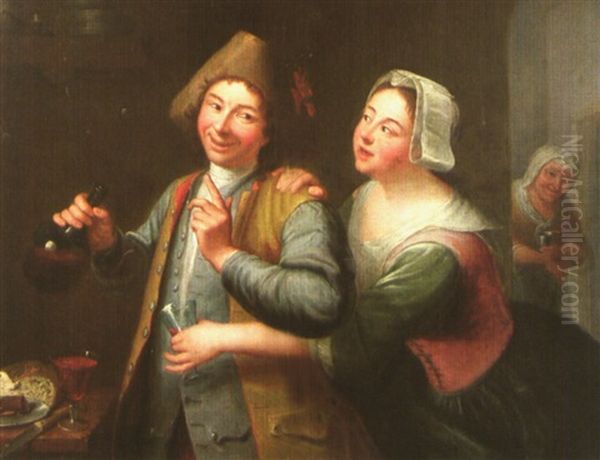 Couple De Joyeux Buveurs Oil Painting by Gabriel Gresly