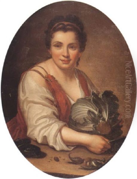 Femme Epluchant Un Chou Oil Painting by Gabriel Gresly