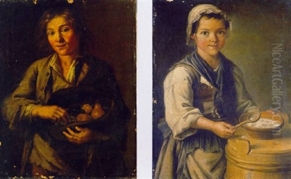 A Peasant Boy, Holding A Hat Full Of Fruit Oil Painting by Gabriel Gresly