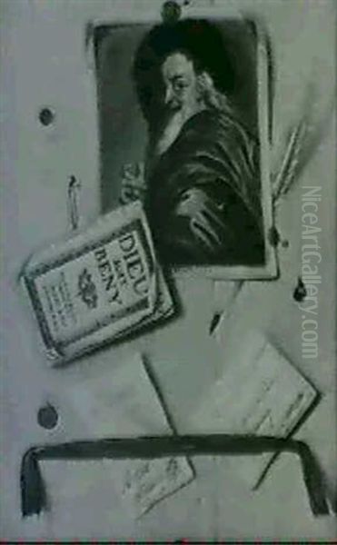Trompe-l'oeil A La Gravure Et Almanach Oil Painting by Gabriel Gresly
