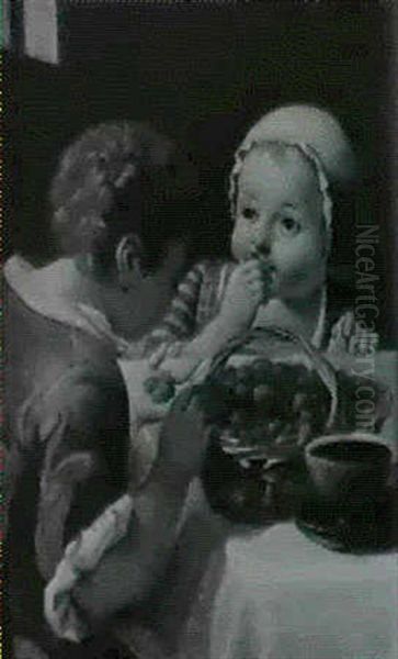 Enfants Goutant Des Fraises Oil Painting by Gabriel Gresly