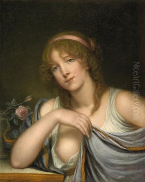 Portrait De Jeune Femme A La Rose Oil Painting by Jean Baptiste Greuze