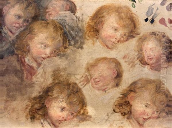 Etude De Tetes D'enfant Oil Painting by Jean Baptiste Greuze