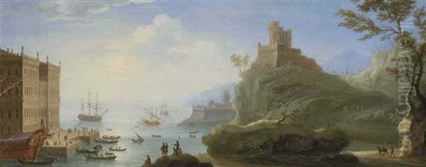 Capriccio Of A Mediterranean Harbour Oil Painting by Charles-Leopold Grevenbroeck
