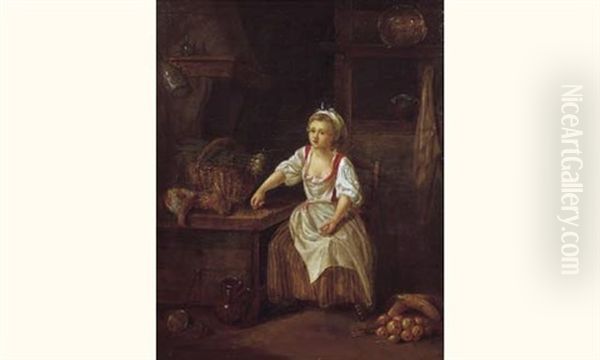 Jeune Cuisiniere Achetant Des Volailles Oil Painting by Charles Francis Greville