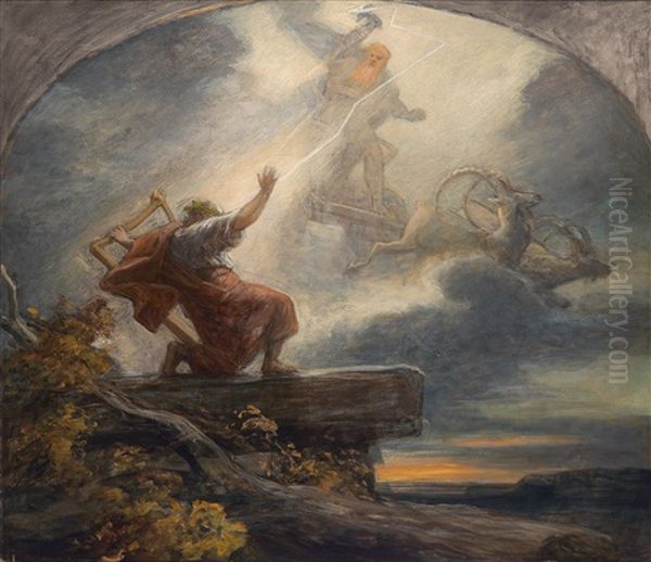 Der Blitze Schleudernde Thor Oil Painting by Christian Ludwig Griepenkerl