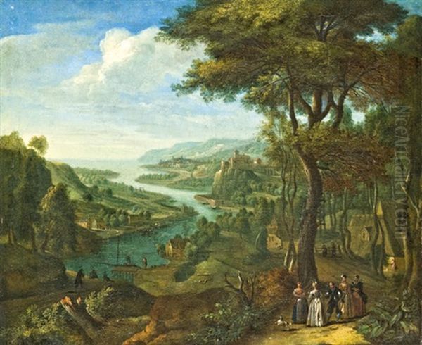 Folyoparti Taj Beszelgetokkel Oil Painting by Jan Griffier the Elder