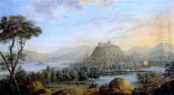 Vue De La Vallee Du Rhin Avec Un Bourg Fortifie Oil Painting by Jan Griffier the Elder
