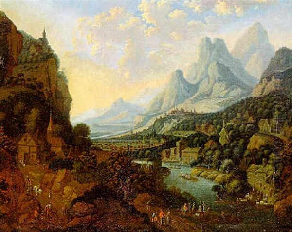 Weite Flusslandschaft Mit Figuren Oil Painting by Jan Griffier the Elder