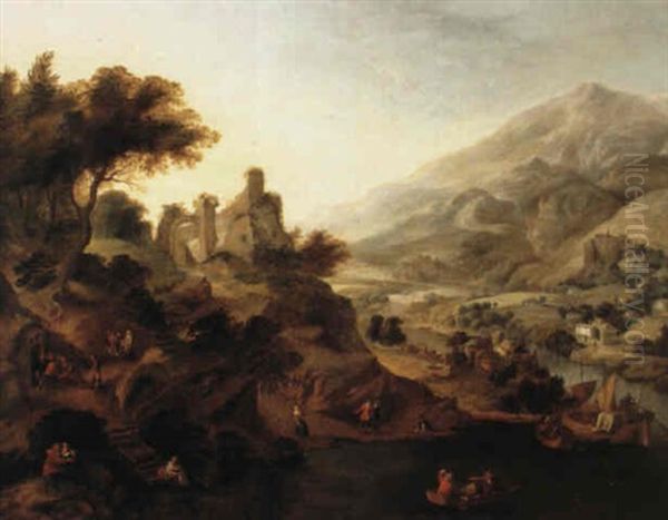 Belebte Rheinlandschaft Oil Painting by Jan Griffier the Elder