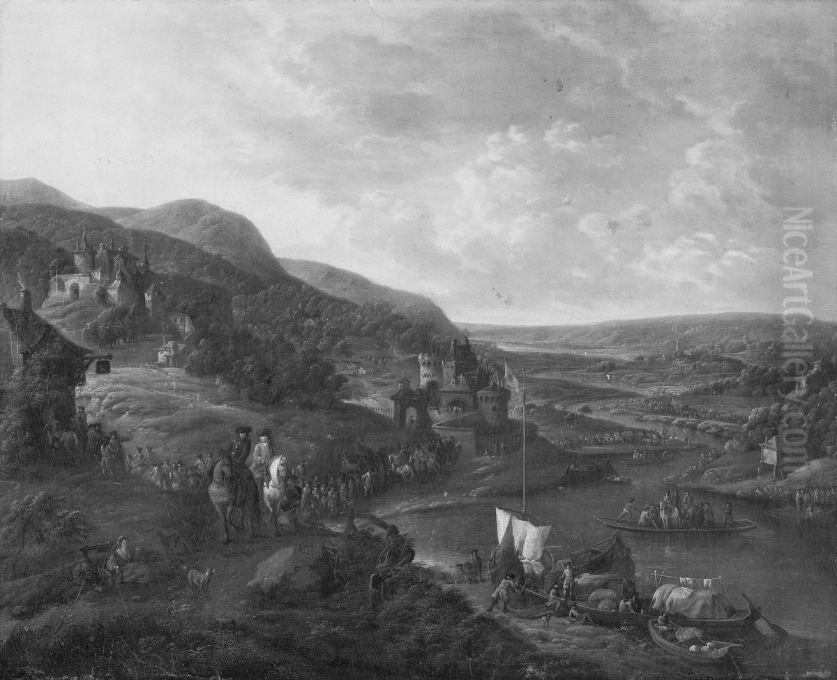 Rhenlandskap Med Figurer Oil Painting by Robert Griffier