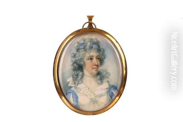 Portrait Miniature Of Anne Parker, Wife Of Sir Henry Martin, Wearing White Dress With Frilled Neckline Oil Painting by Moses Griffith
