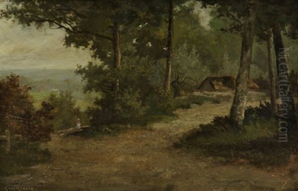 Baumbestandene Landschaft. Mit Frau Auf Zu Haus Fuhrendem Weg Oil Painting by Nicolae Grigorescu