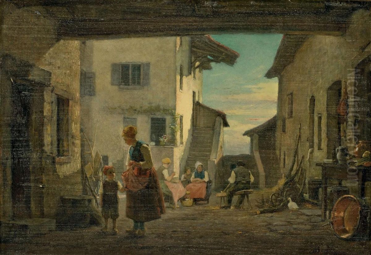 Une Cour De Ferme Oil Painting by Joseph Bail