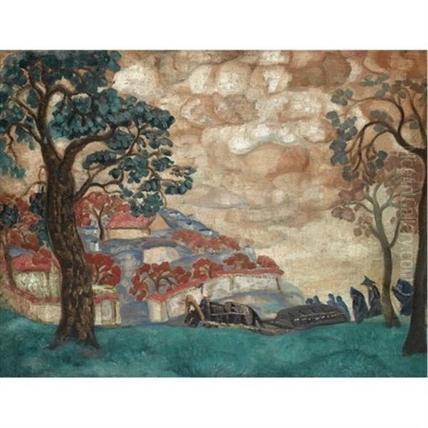 Funeral Oil Painting by Boris Dmitrievich Grigoriev