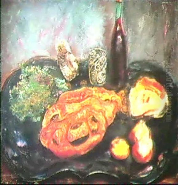 Still Life With A Bottle Of Wine Oil Painting by Boris Dmitrievich Grigoriev