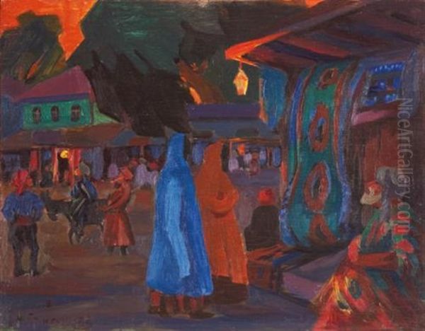 Tashkent At Night Oil Painting by Nicolai Mikhailovich Grigoriev