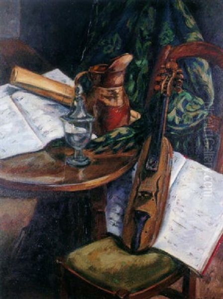 Nature Morte A La Viole Oil Painting by Roger-Maurice Grillon