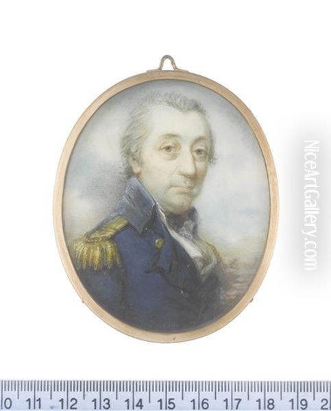 A Portrait Of Vice-admiral Sir William Fairfax, Bt (1739-1813), Wearing Dark Blue Coat With Gold Epaulettes, White Waistcoat And Lace Cravat, Black Stock, His Hair Powdered Oil Painting by William Grimaldi