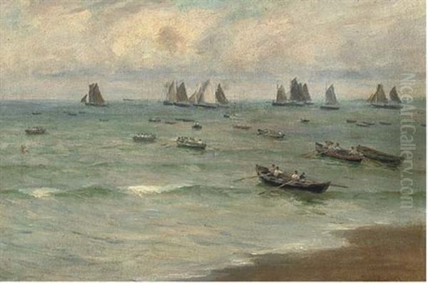 Rowing Out At The Regatta Oil Painting by Johannes Martin Grimelund