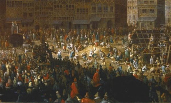 Carnaval Sur La Place D'une Ville Oil Painting by Jacob Grimmer