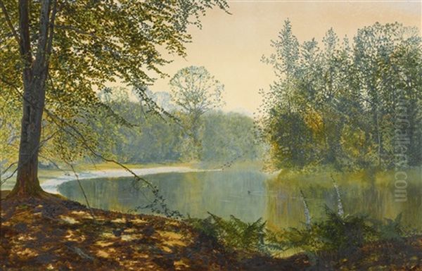 The Quiet Of The Lake, Roundhay Park Oil Painting by John Atkinson Grimshaw