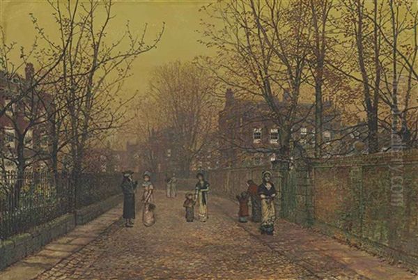 A Village Street On Sunday Eve Some Eighty Years Ago Oil Painting by John Atkinson Grimshaw
