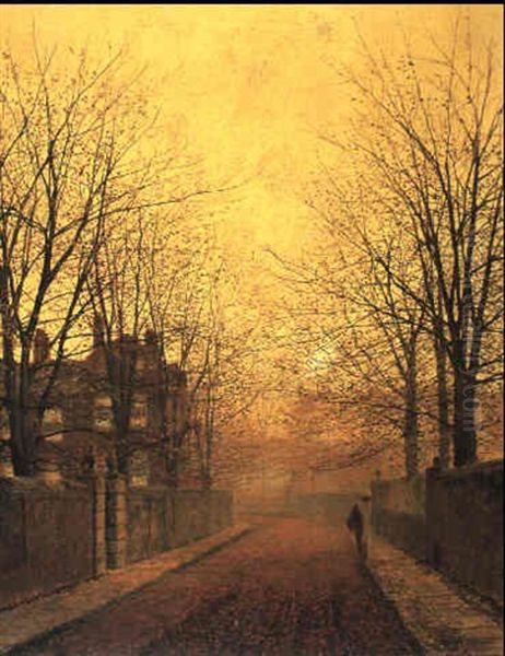 Lane In Autumn Oil Painting by John Atkinson Grimshaw
