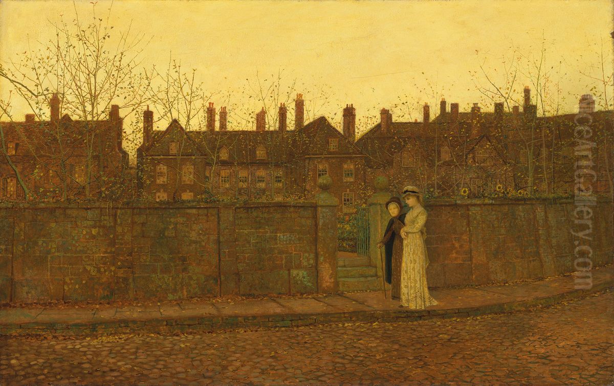 In The Golden Gloaming Oil Painting by John Atkinson Grimshaw