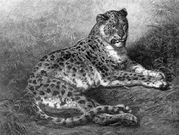 A Leopard Oil Painting by Ernest Henry Griset