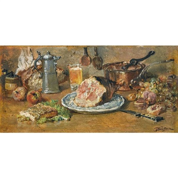 Kuchenstillleben Mit Schinken Oil Painting by Francois Adolphe Grison