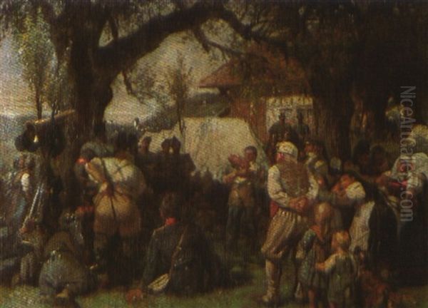 Bivuak Gesehen 1865 In Dorf Am Irchel. Truppenzusammenzug Oil Painting by Conrad Grob