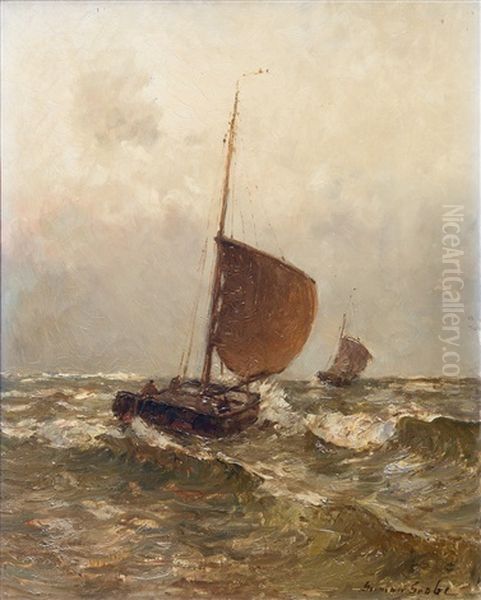 A Bomschuit In The Surf Oil Painting by German Grobe
