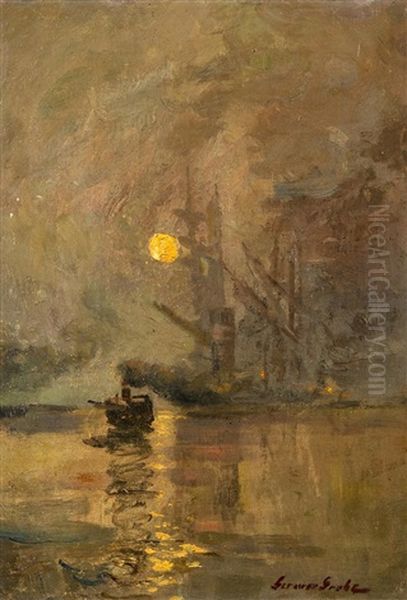 Schiffe Bei Vollmond Oil Painting by German Grobe