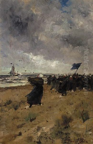 Fisherwomen Guiding In The Fleet Oil Painting by German Grobe