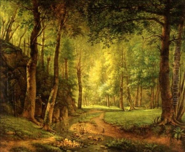 Cerf Et Canards Dans Le Sous Bois De Rochecardon Oil Painting by Jean Michel Grobon