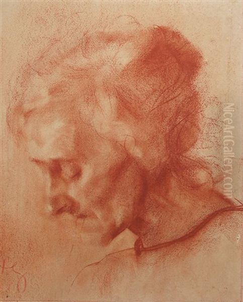 Kopf Einer Alten Frau Im Profil (+ Sketch, Oil, Verso) Oil Painting by Hermann Groeber