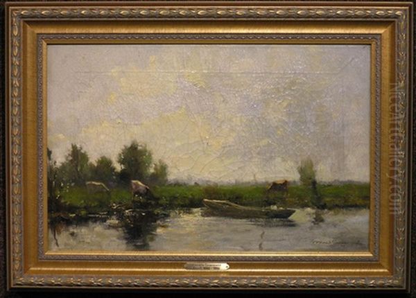 Cows By The Riverside Oil Painting by Cornelis Groeneveld