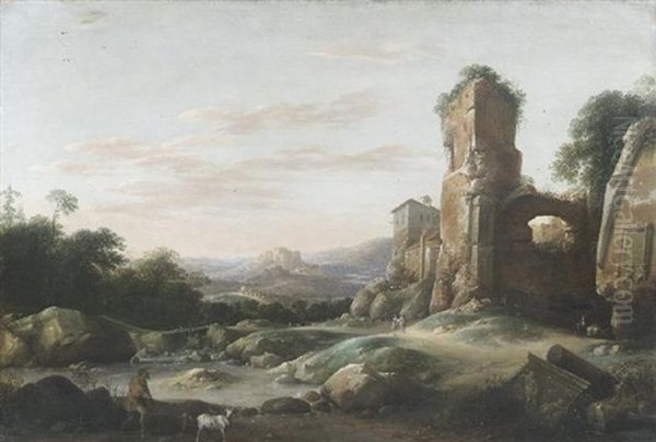 Ideale Italienische Ruinenlandschaft Oil Painting by Pieter Anthonisz van Groenewegen
