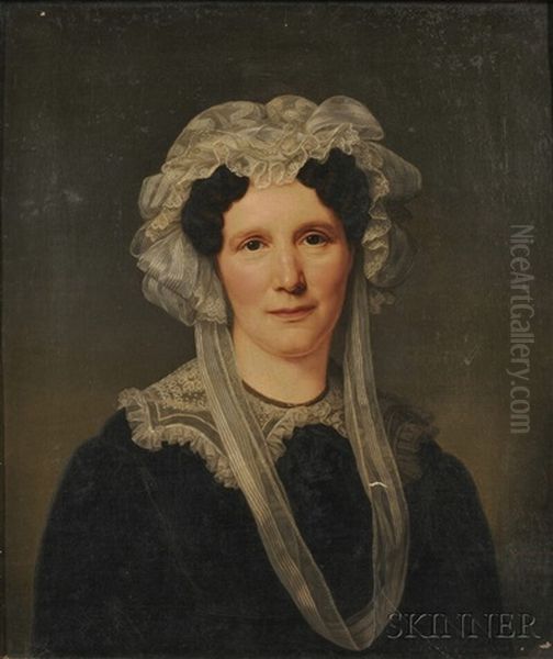 Woman In A Lace Cap And Collar Oil Painting by Friedrich Carl Groeger