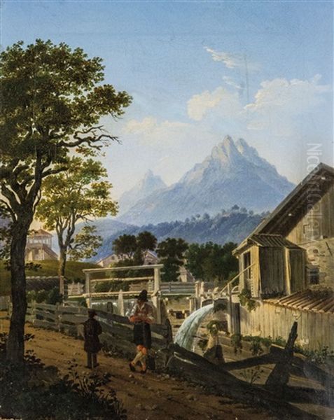 Dorf In Den Bergen Oil Painting by Josef Grois