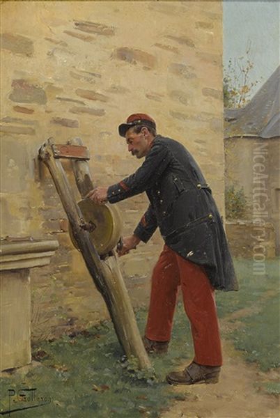 Sharpening The Knife Oil Painting by Paul Louis Narcisse Grolleron