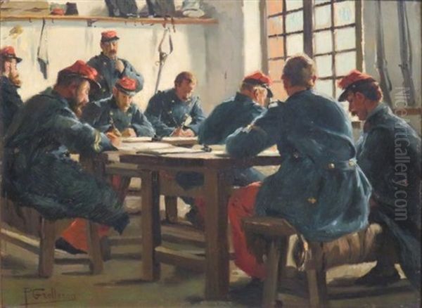 Soldiers At Table Oil Painting by Paul Louis Narcisse Grolleron