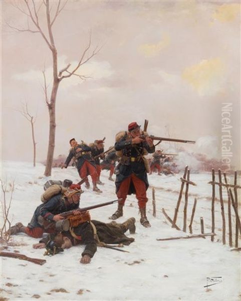 Battle Scene,1882 Oil Painting by Paul Louis Narcisse Grolleron